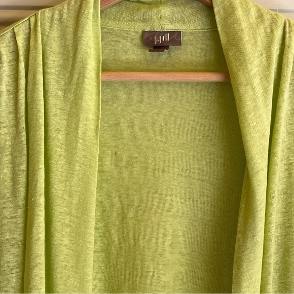 J. Jill Linen Open Front Cardigan Sweater Light Knit Petite M lime green - Picture 3 of 5